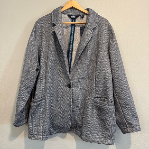 Lands’ End Women's One Button Blazer Jacket Chevron Fleece 2X - Picture 1 of 8